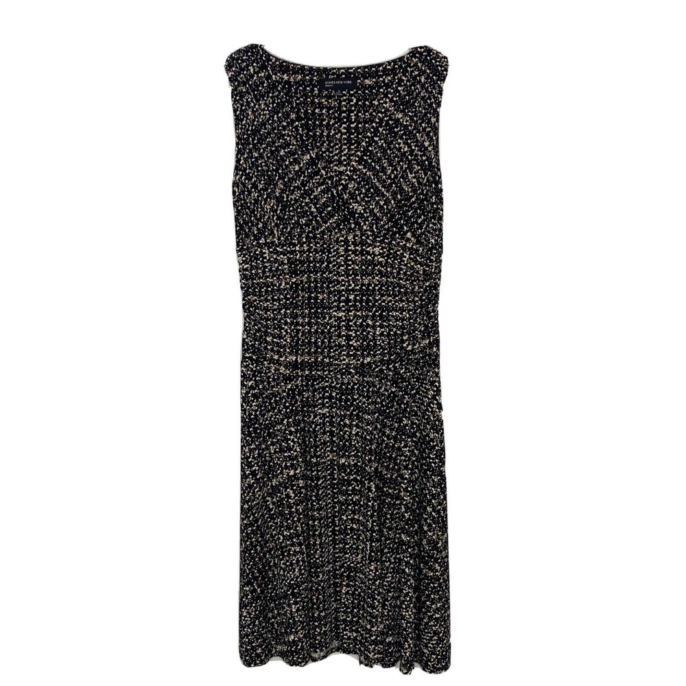 Jones New York Black Gray Faux Wrap Sleeveless Empire Waist Dress Size 10 New